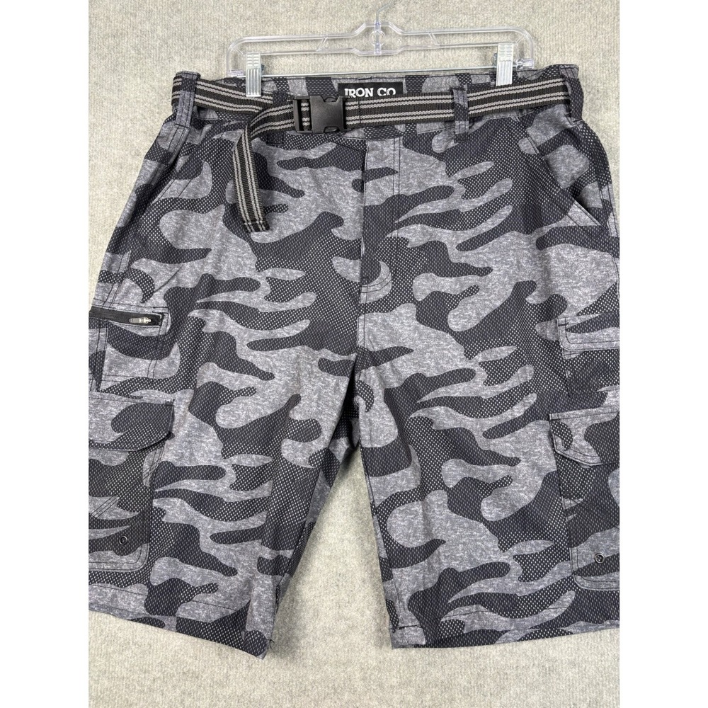 Iron Co Camo‎ Cargo Shorts Belted Stretch Hiking Mens 36 Gray Camouflage